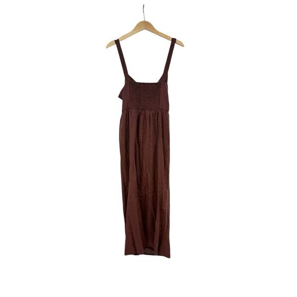 Eloquii NWT Buckle Front Linen Blend Dress Warm Chocolate Brown Slit Womens 14 - Picture 8 of 11
